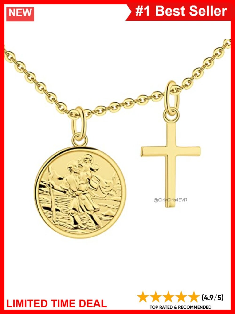 St Christopher Necklace 925 Sterling Silver 18k Gold Plated Protection Pendant